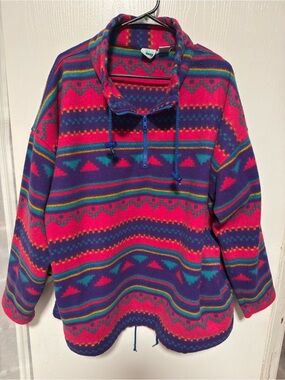 Vintage 90s First Run Colorful Geometric Fleece Pullover
